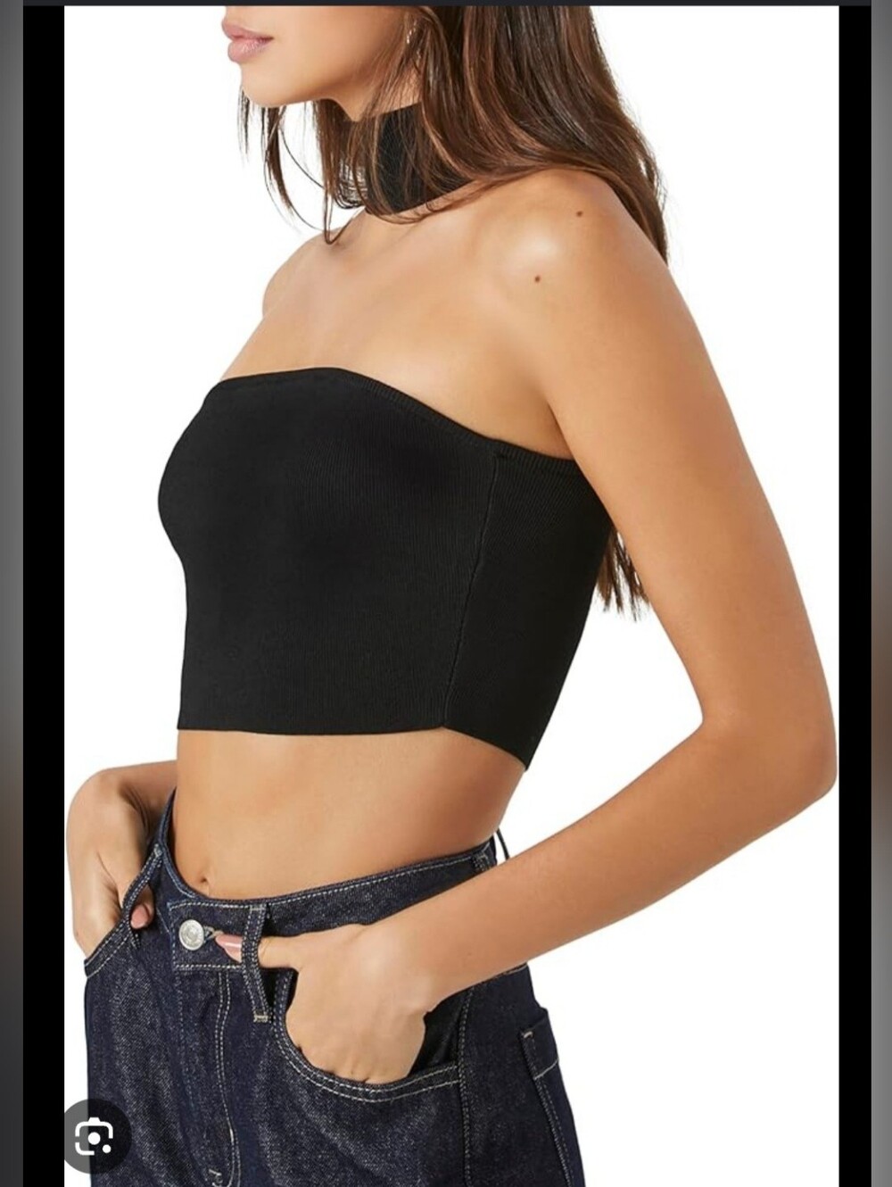 PRETTTYLITTLERHINGS Ribbed Black Strapless Crop Tube Top Size 8